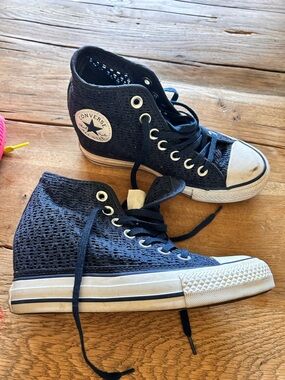 Converse Navy High Top Knit Sneakers hidden wedge heel life 5